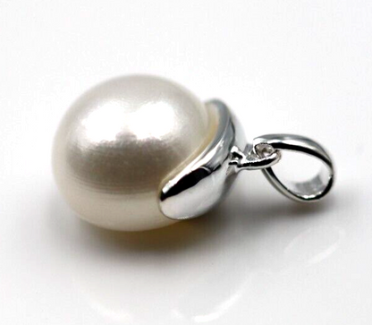 Genuine Sterling Silver 925 Freshwater Cultured Button Pearl Pendant