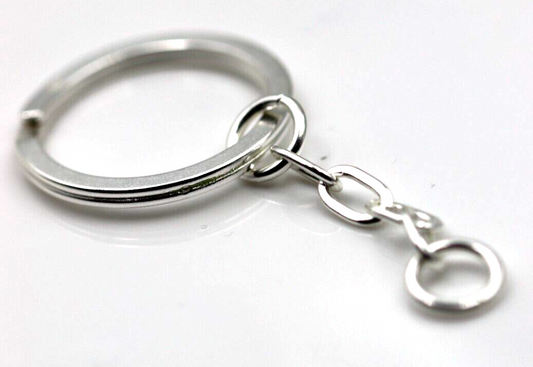 Genuine Sterling Silver 925 29mm Key Ring with Chain