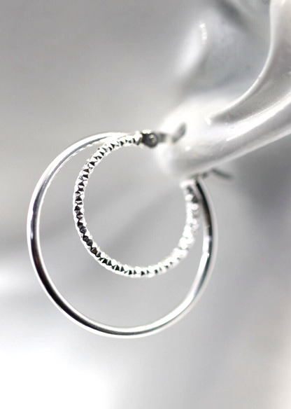 Sterling Silver 925 Double Polished Tube Hoop Earrings 25mm