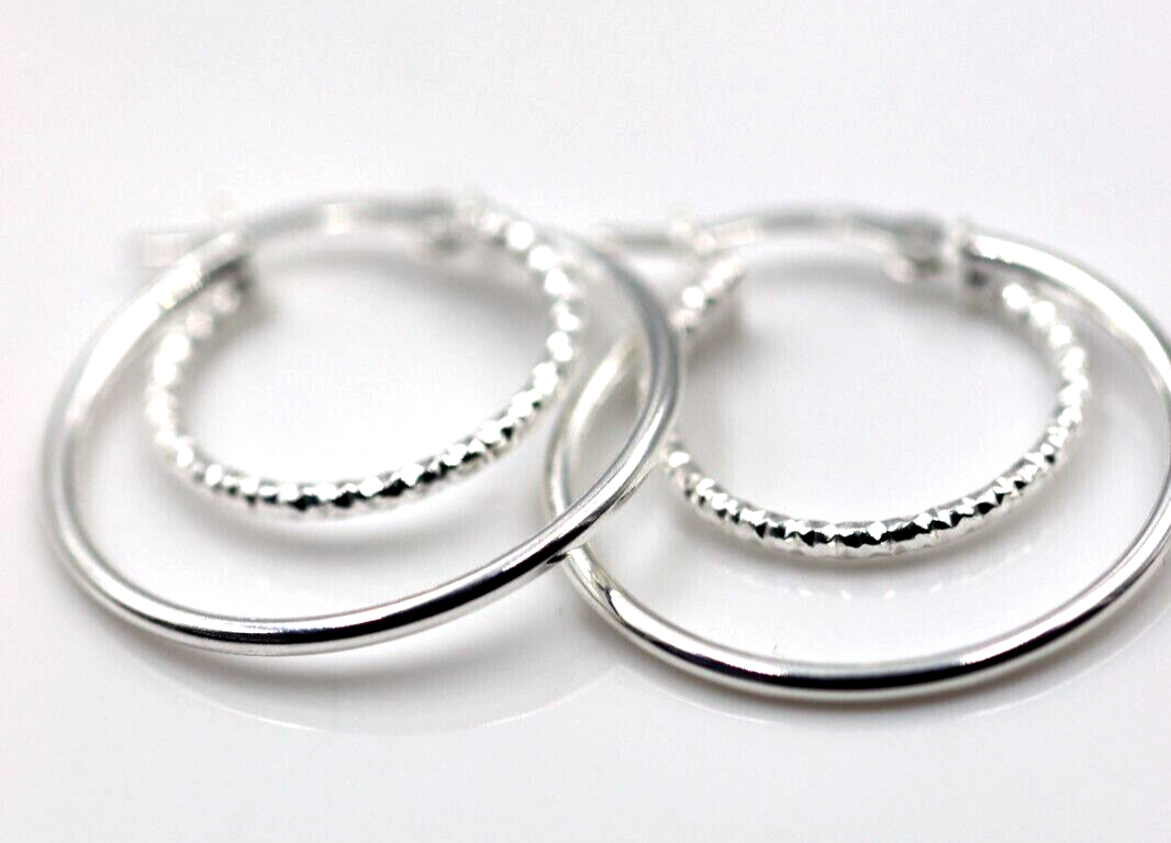 Sterling Silver 925 Double Polished Tube Hoop Earrings 25mm