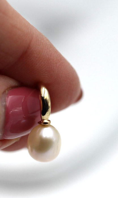 Genuine 9ct Yellow Gold Oval Freshwater Pearl 8x9mm Ball Earrings