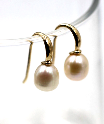 Genuine 9ct Yellow Gold Oval Freshwater Pearl 8x9mm Ball Earrings