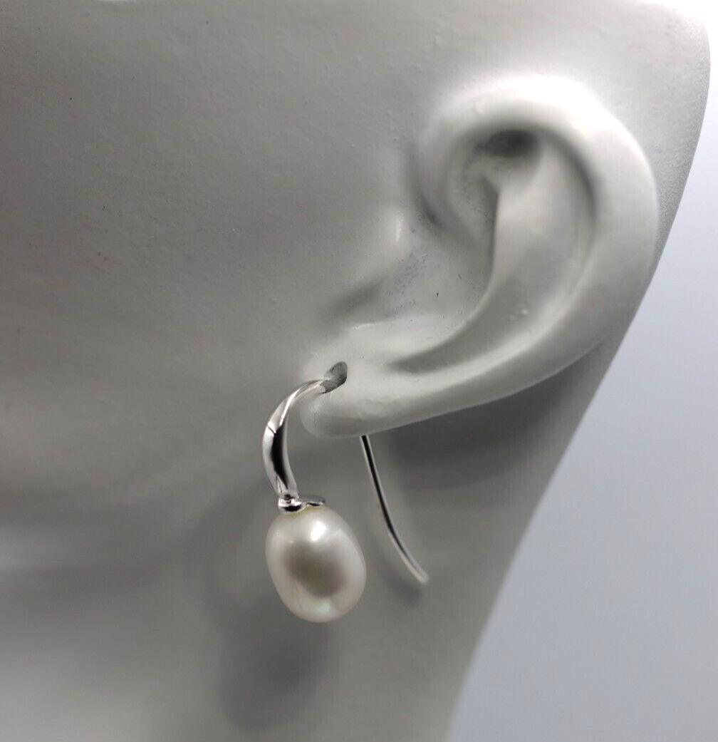 Sterling Silver 925 Oval Freshwater Cultured Pearl Drop Hook Earrings