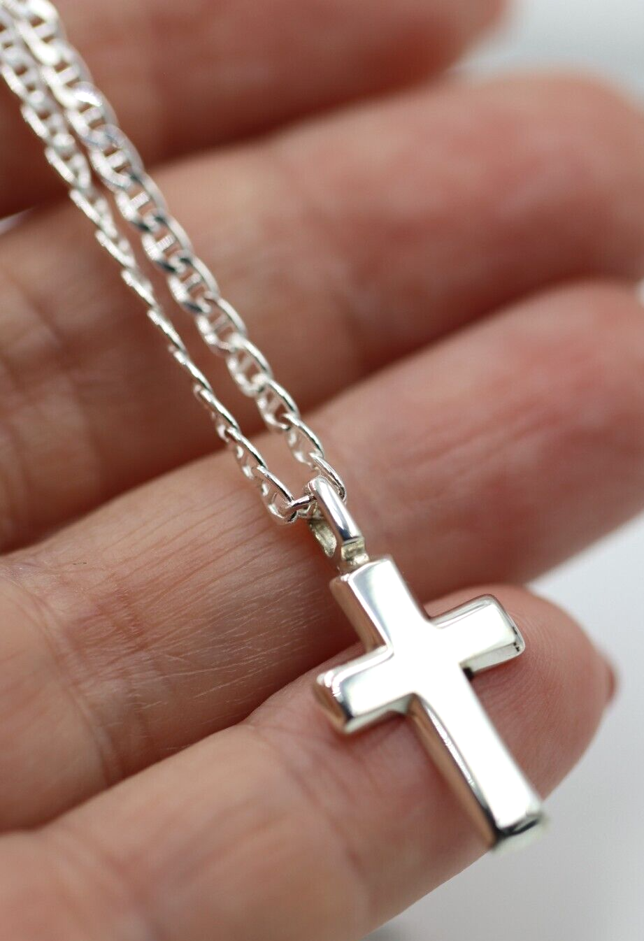 Sterling Silver 925 Small Cross Pendant + 50cm Anchor Necklace