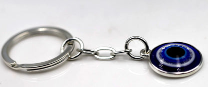 Genuine Sterling Silver 925 Greek Evil Eye Key Ring Keyring with Chain + 21mm