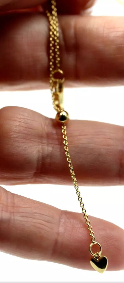 Genuine 47cm 9ct Yellow or Rose Gold Slider Hanging Heart Necklace Chain