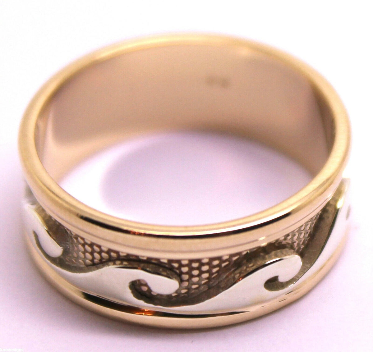 Solid Genuine 9ct 9kt Rose And White Gold Mens Surf Wave Ring - Choose Solid Genuine 9ct 9kt Rose And White Gold Mens Surf Wave Ring - Choose