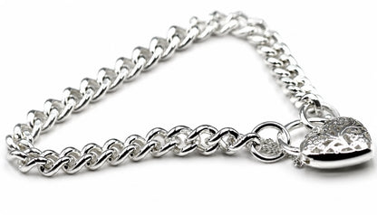 Sterling Silver 925 Round Curb Filigree Padlock 21cm 31g Bracelet