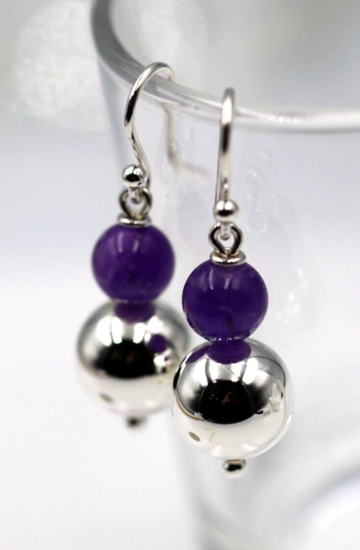 Genuine 12mm Sterling Silver 925 10mm Amethyst Ball Earrings