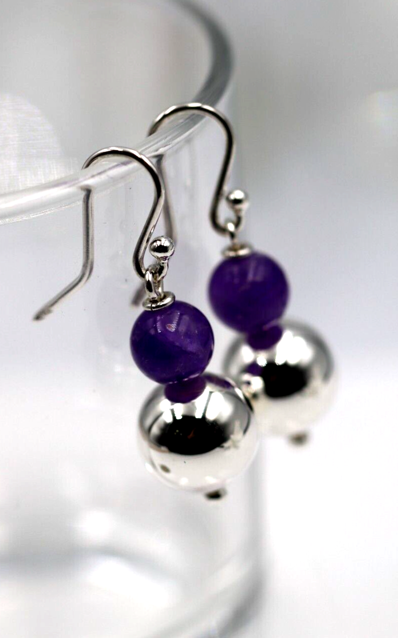 Genuine 12mm Sterling Silver 925 10mm Amethyst Ball Earrings