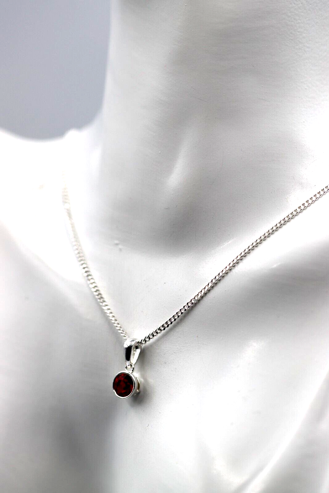 Genuine Sterling Silver Round Crystal Birthstone Bezel Pendant/Charm + Necklace - Available January to December birthstones