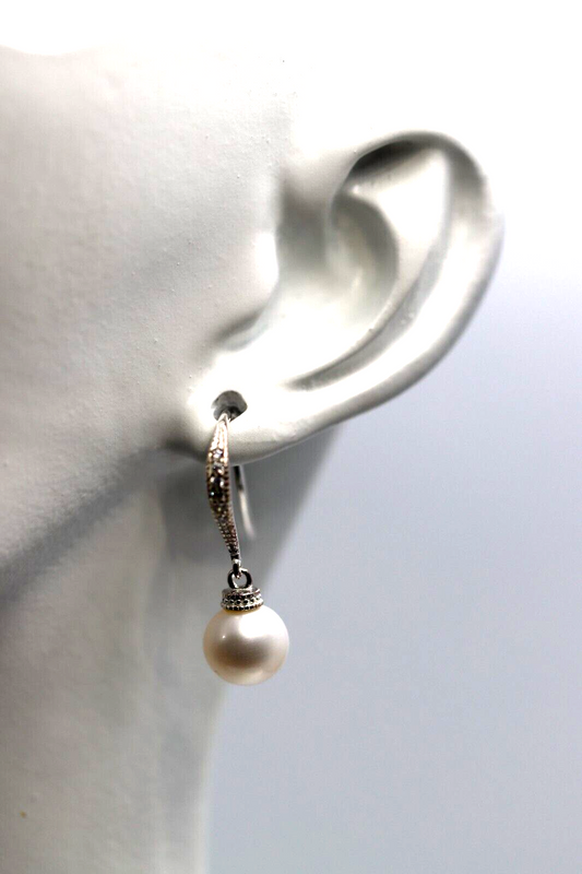 Genuine Sterling Silver 925 8mm Freshwater Cultured Pearl Earrings Hook