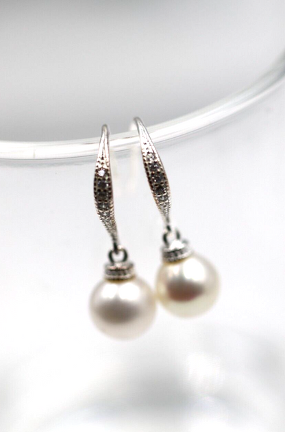 Genuine Sterling Silver 925 8mm Freshwater Cultured Pearl Earrings Hook