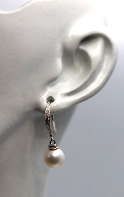 Genuine Sterling Silver 925 8mm Freshwater Cultured Pearl Earrings Hook