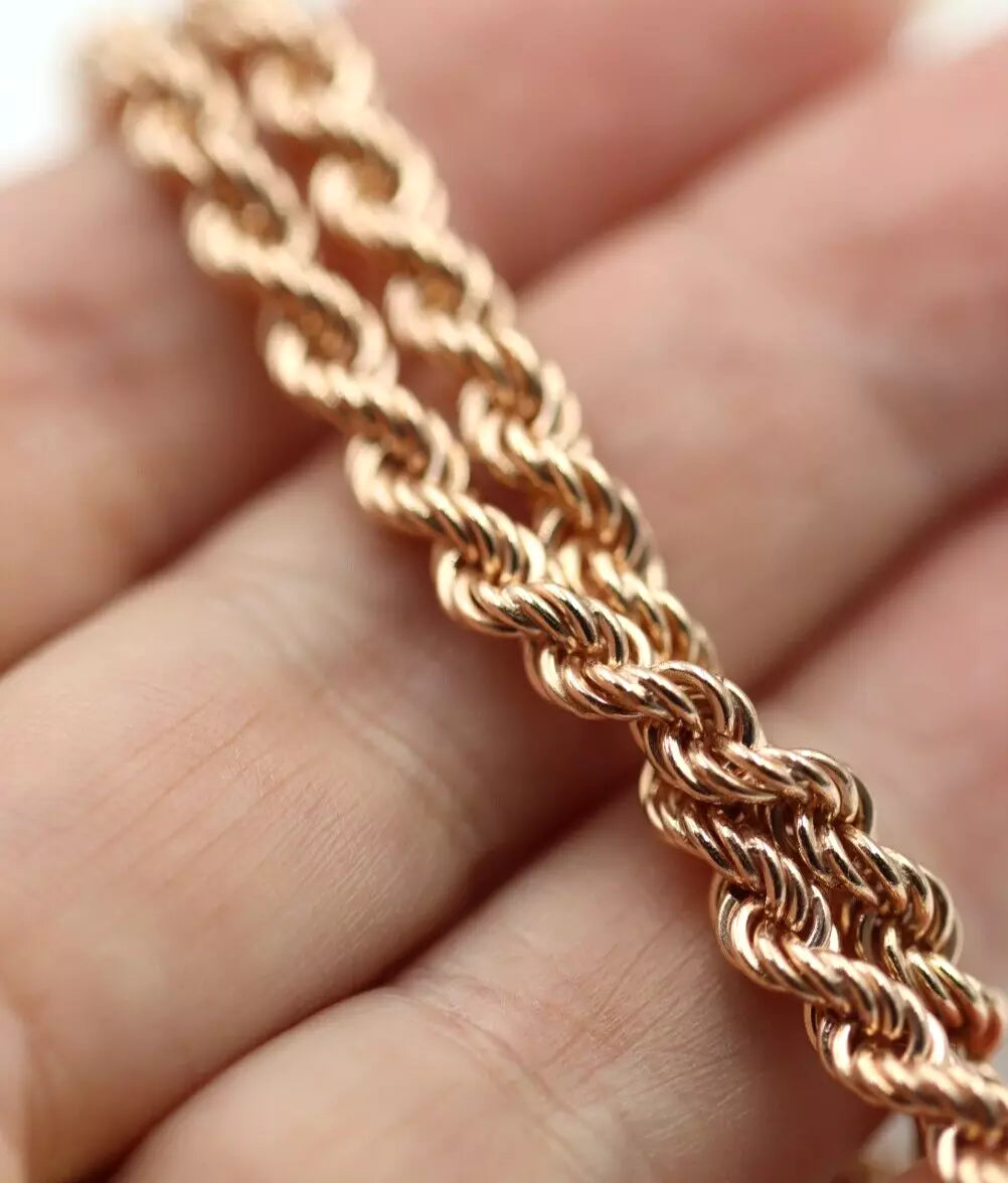 Genuine 9ct 9k Yellow, Rose or White Gold Solid Rope Chain 4.4mm Wide -  50cm, 55cm, 60cm or 65cm lengths