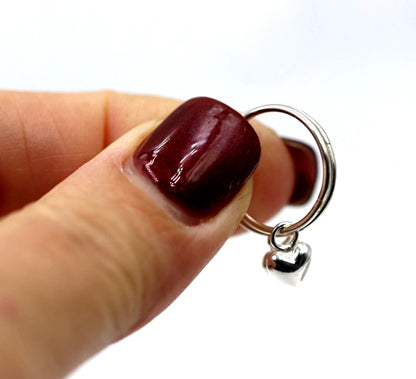 Sterling Silver 925 Sleepers Hinged Hoops Earrings + Heart Charms