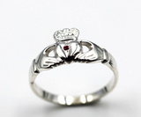Size L Sterling Silver Ruby Claddagh Ring July Birthstone