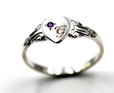 Sterling Silver Heart Amethyst Set Signet Ring Size N Engraved With 1 Initial