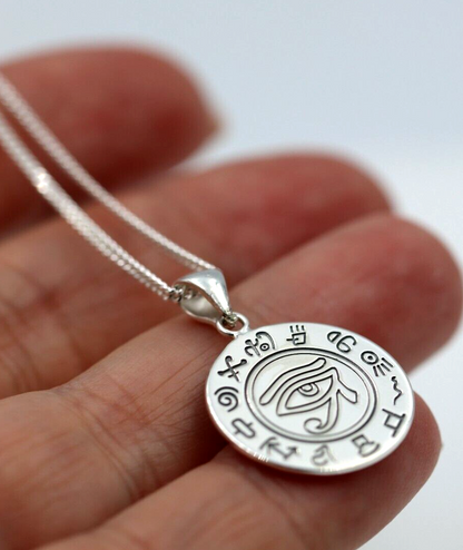 Genuine Sterling Silver 925 18mm Round 'Eye of Horus' Pendant & Necklace