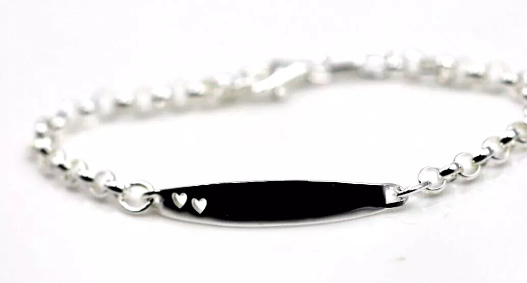 Genuine 925 Sterling Silver Heart Belcher Bracelet - Free engraving