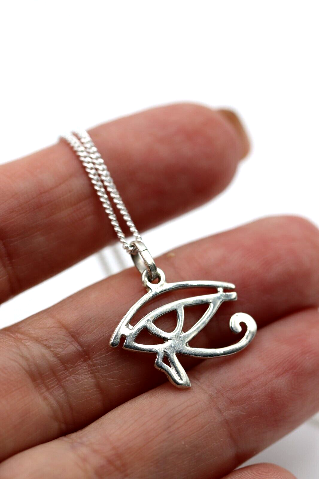 Genuine Sterling Silver 925 Round 'Eye of Horus' Pendant and Necklace