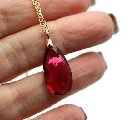 Sterling Silver Rose Gold Triple Plated Chain Necklace, Crystal Teardrop Pendant