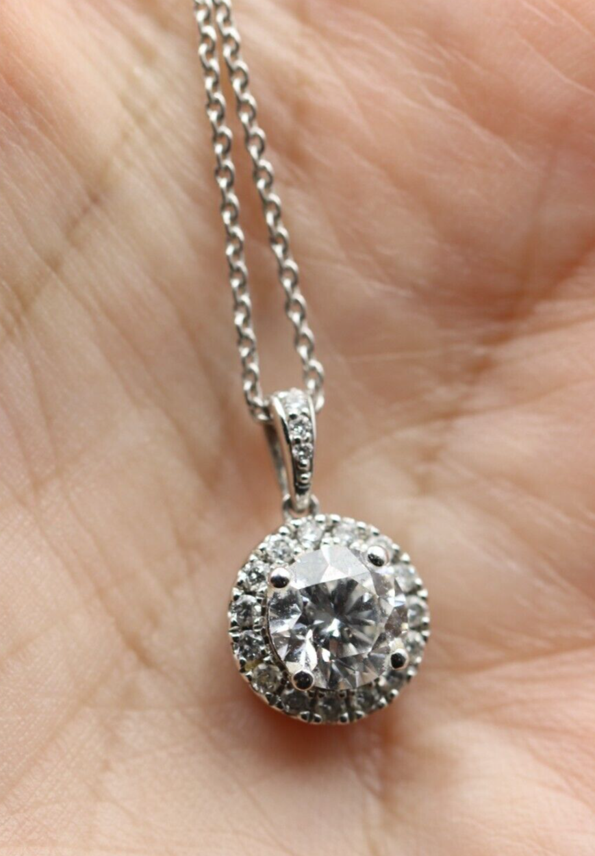 Genuine 9ct 375 White Gold 1ct Lab-Created Diamond Pendant + Chain -Free Post