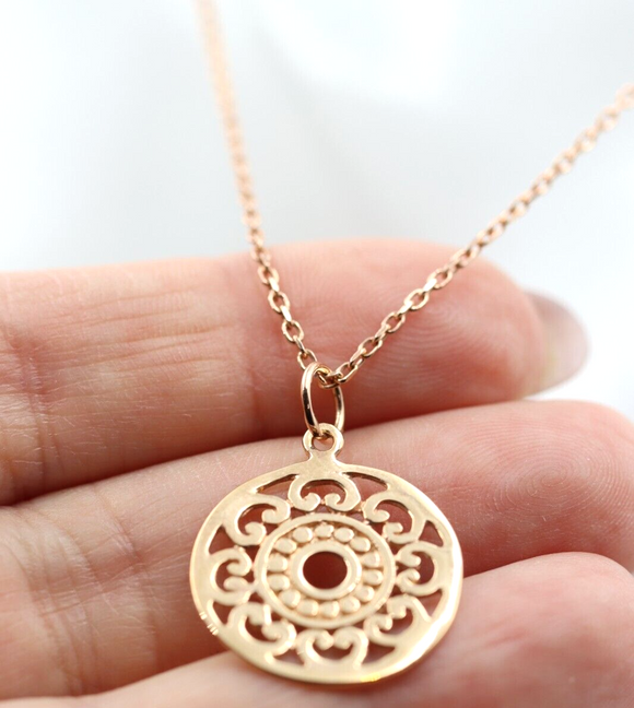 Rose gold mandala online necklace