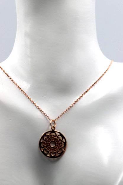 Genuine 9ct 9k Rose Gold 45cm Cable Necklace Chain + Filigree Pendant