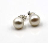 Sterling Silver 925 7.7mm Freshwater White Button Pearl Earrings