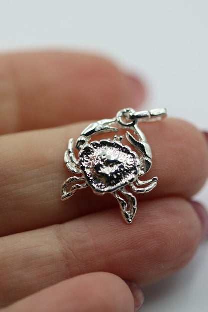 Genuine Sterling Silver 925 Solid Crab Cancer Zodiac Pendant / Charm