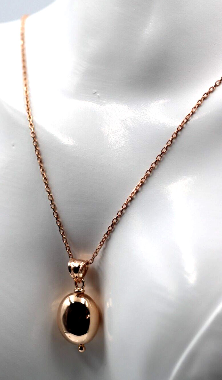 Genuine 9ct 9k Rose Gold 50cm Cable Necklace Chain + Oval Pendant