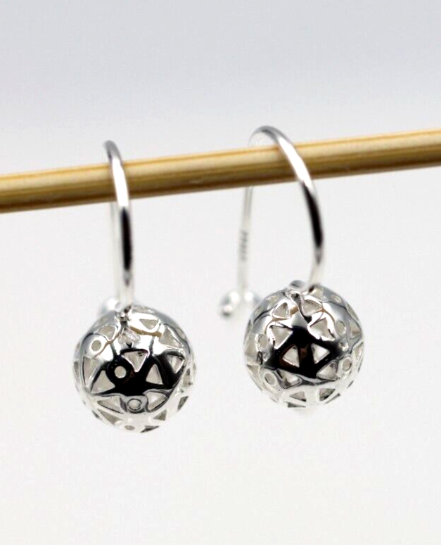 Genuine Sterling Silver 925 8mm Filigree Euro Ball Earrings