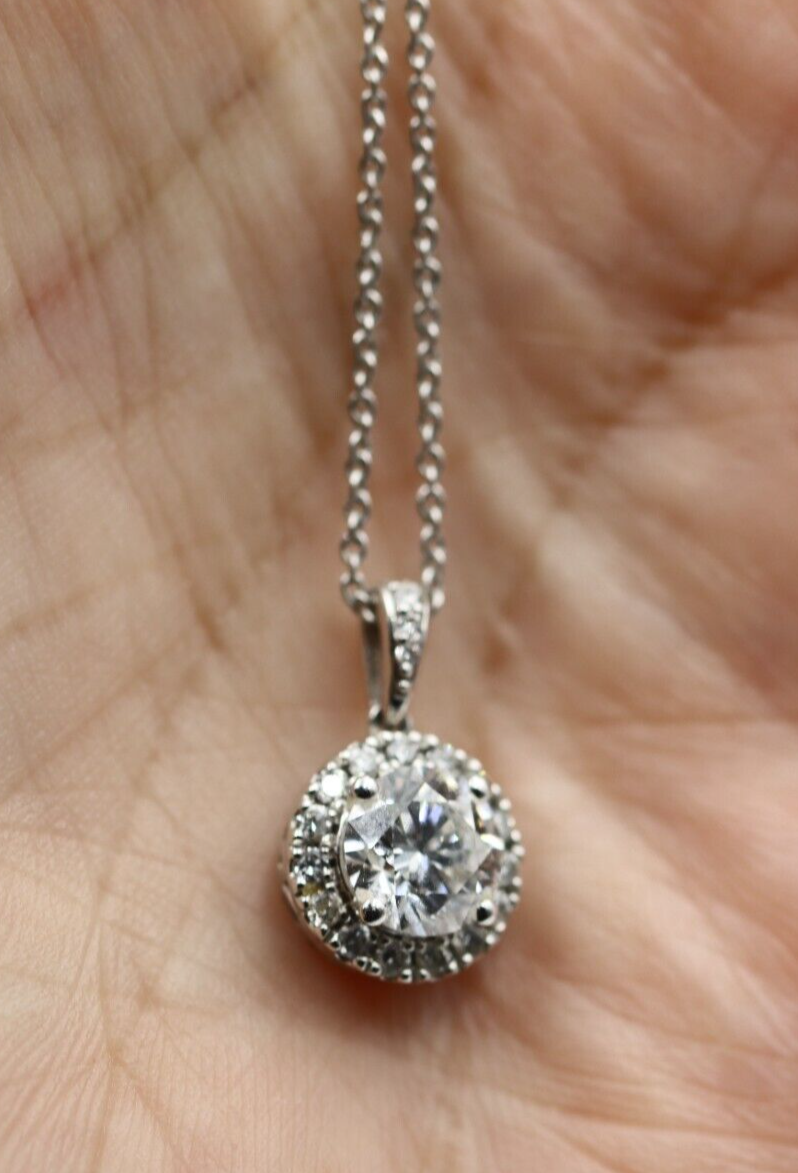 Genuine 9ct 375 White Gold 1ct Lab-Created Diamond Pendant + Chain -Free Post