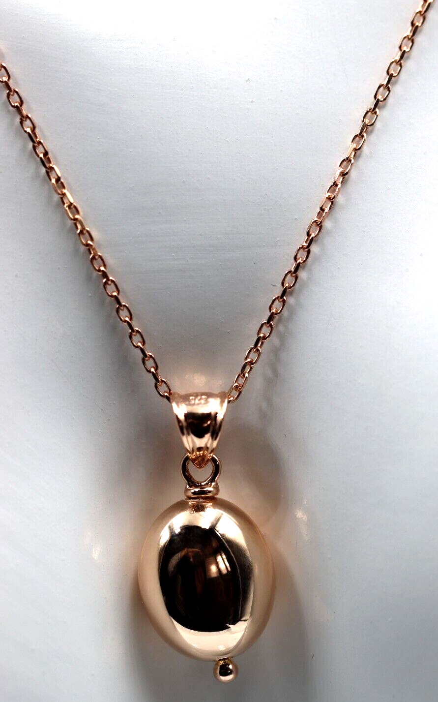 Genuine 9ct 9k Rose Gold 50cm Cable Necklace Chain + Oval Pendant