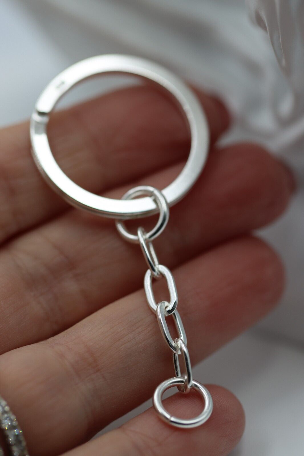 Genuine Sterling Silver 925 29mm Key Ring with Chain