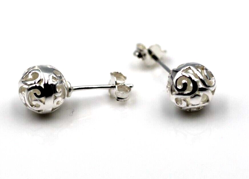 Genuine Sterling Silver 925 Full Ball 8mm Filigree Ball Studs