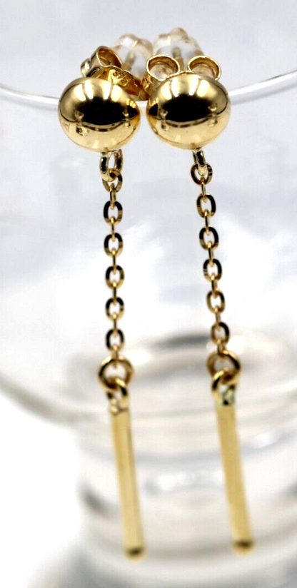 Kaedesigns 9ct 9k Yellow, Rose or White Gold Half 8mm Ball Stud Chain Long Earrings