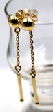 Kaedesigns 9ct 9k Yellow, Rose or White Gold Half 8mm Ball Stud Chain Long Earrings