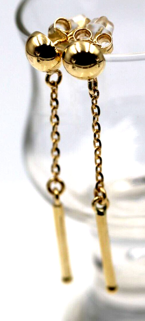 Kaedesigns 9ct 9k Yellow, Rose or White Gold Half 8mm Ball Stud Chain Long Earrings