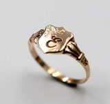 Size T1/2, 9ct 9kt Yellow, Rose or White Gold Shield Signet Ring + Engraving of one initial