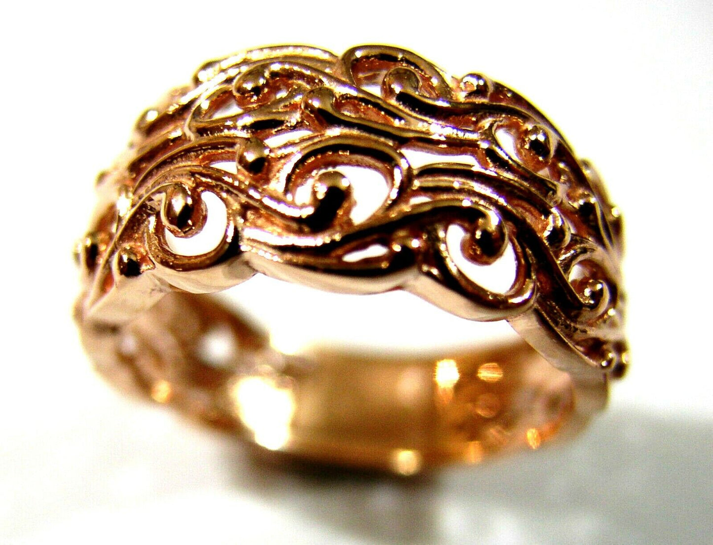 Kaedesigns New 9ct 375 Wide Rose Gold Wide Flower Filigree Ring - Choose your size