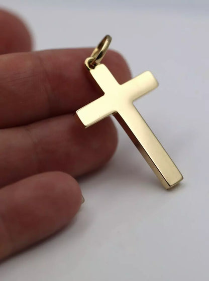 Kaedesigns Genuine Small 18ct 750 Yellow, Rose or White Gold Plain Flat Cross Pendant 36mm x 23mm, 10 grams