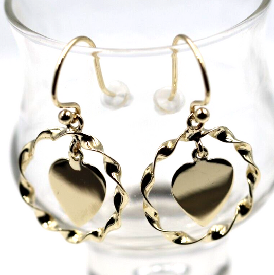 Genuine 9ct 9k Solid Yellow, Rose or White Gold Hooks Fancy Heart Disc Earrings