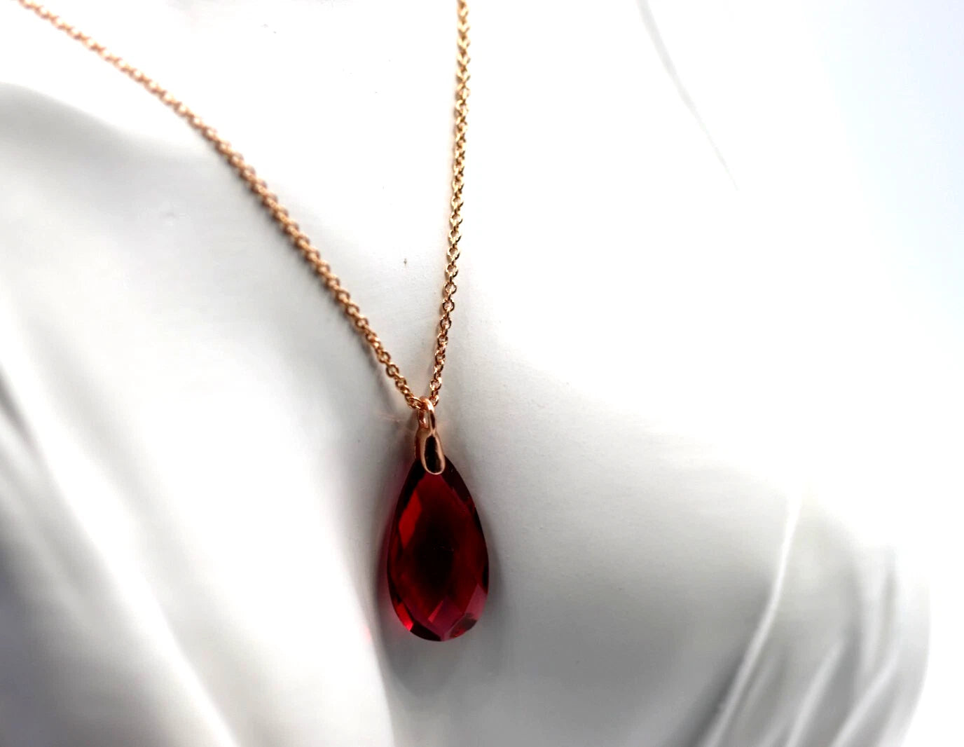 Sterling Silver Rose Gold Triple Plated Chain Necklace, Crystal Teardrop Pendant
