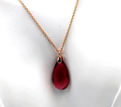 Sterling Silver Rose Gold Triple Plated Chain Necklace, Crystal Teardrop Pendant