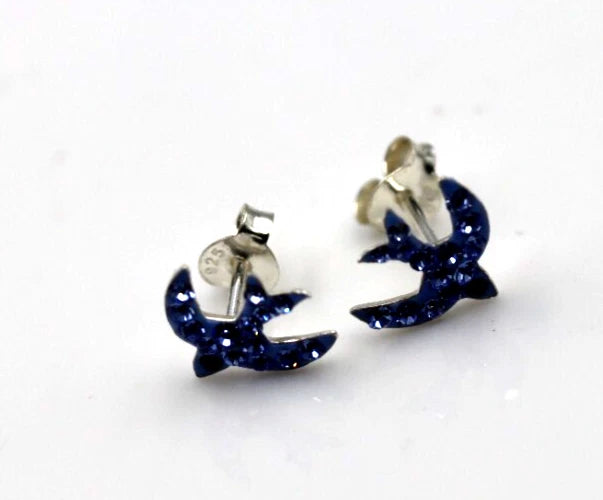 Sterling Silver 925 Children Child Stud Blue Crystal Bird Studs