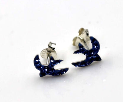 Sterling Silver 925 Children Child Stud Blue Crystal Bird Studs