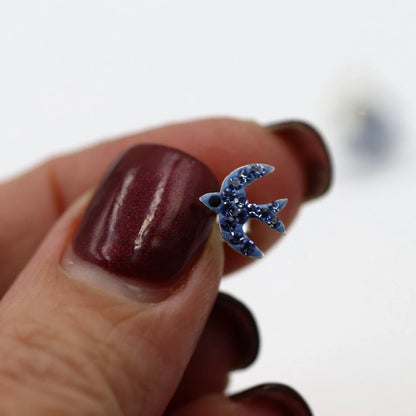 Sterling Silver 925 Children Child Stud Blue Crystal Bird Studs