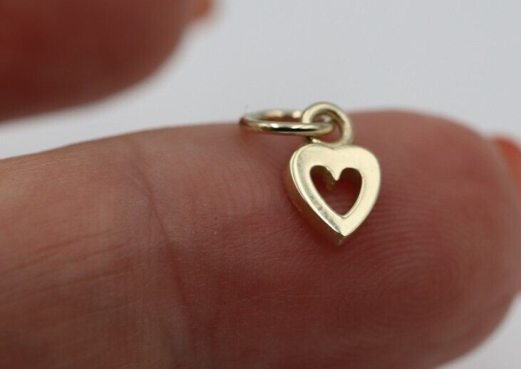 Genuine Tiny Very Small 9ct Yellow, Rose or White Gold or Sterling Silver Open Heart Charm Pendant